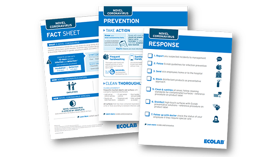  Pages of Ecolab's Readiness kit with information on best practices for coronavirus prevention and response.