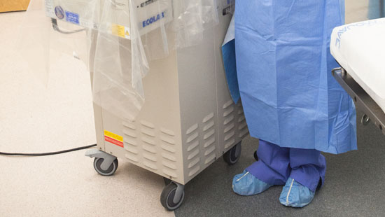 ORS Hush Slush Systems feature caster wheels that lock to minimize inadvertent movement