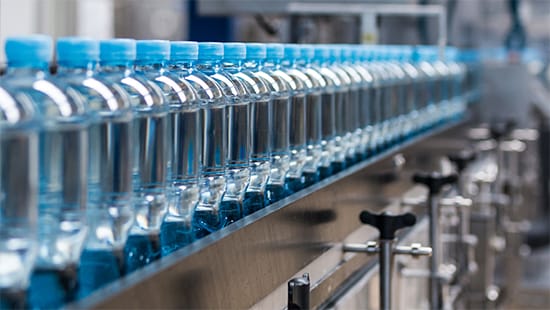 Water bottles on a conveyor