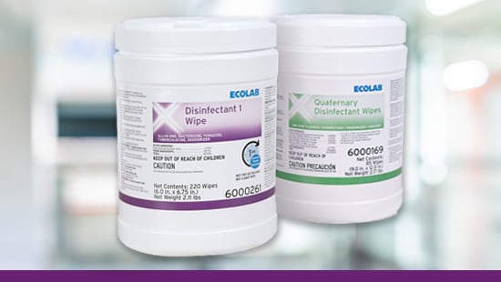 Ecolab medical disinfectant wipes for hospitals and medical facilities.