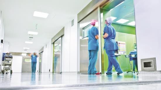 Clean and Disinfected Floor in the Open Space of a Hospital