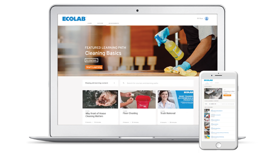 Ecolab digital training displayed on a laptop and smart phone