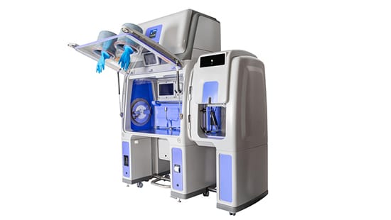 Ecolab Bioquell Qube, front facing, open with gloves