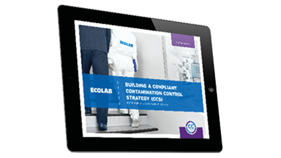 Ecolab's Contamination Control Service eBook on a tablet computer