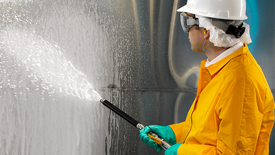 Worker with hose in Cannabis Facility