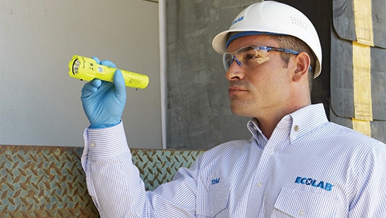 Ecolab Pest Expert with a flashlight