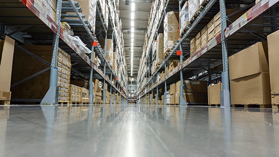 View of an aisle of a storage warehouse