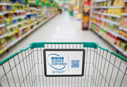 Ecolab Science Certified seal on grocery cart