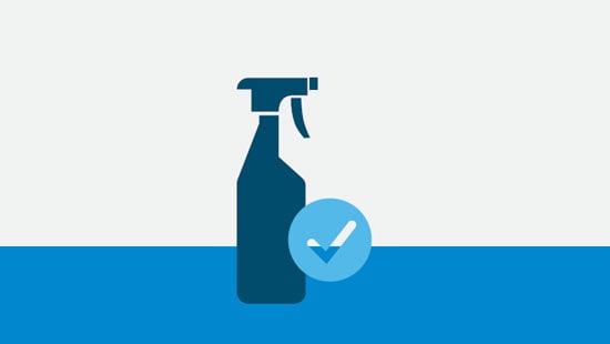 Icon of spray bottle with check mark.