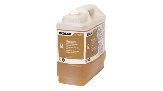 Large jug of revitalize carpet and upholstery extraction cleaner for automated scrubbing machines.