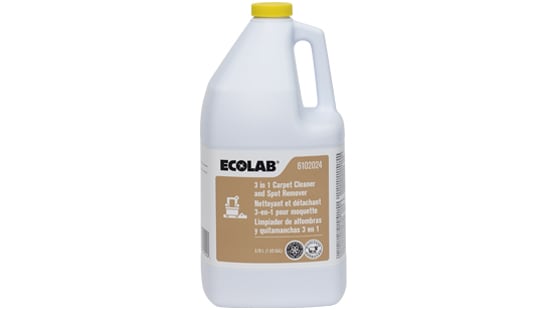 Large refill jug of 3 in 1 carpet cleaner and spot remover for industrial scrubber machines.