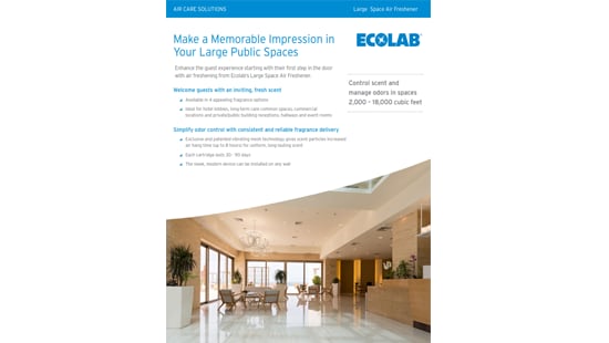 Commercial brochure on the influence of large room air fresheners for odor control in public lobbies.