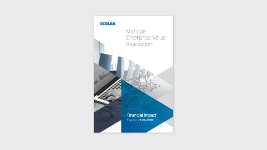  Front cover of Ecolab's Financial Impact Brochure, titled Manage Enterprise Value Realization. 