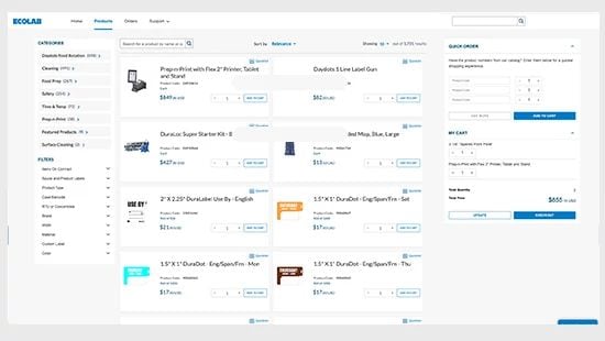 screenshot of ecolab connect ordering interface