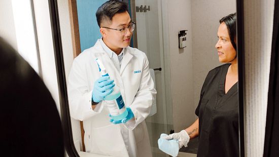 Rapid Multi Surface Disinfectant Cleaner (RMSDC) spray bottle use Territory Rep bathroom training