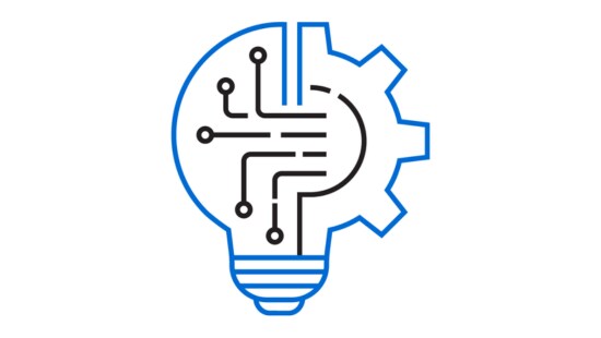 A lightbulb with digital points and partially a gear