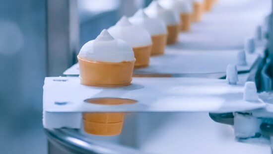 ice cream cones on conveyor