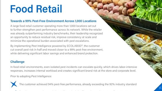 Pest Intelligence Powered by ECOLAB3D Case Study drives operational improvement in food retail environments