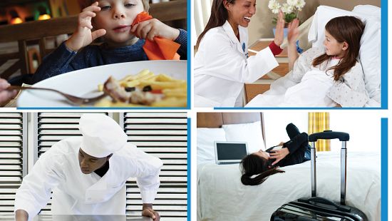 AdvaCare Disinfectant EVP Claim Images A collage of four different images showing instances in which people can contact viruses.