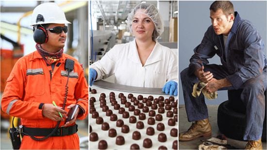 Three different images of people working in the industrial market